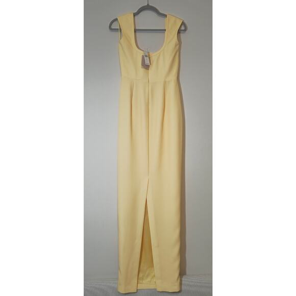 SAU LEE Butter Yellow Brooke Cap Slight Sleeves Crepe Fully Lined Maxi Gown Sz 6 - Picture 4 of 13